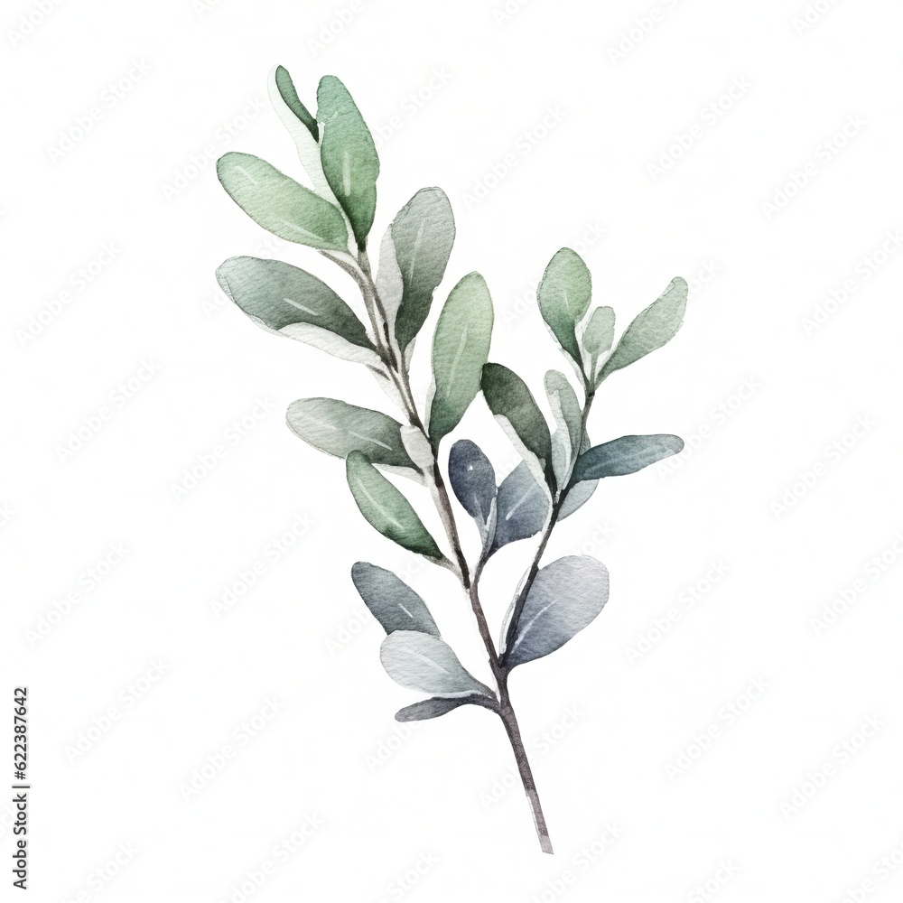 Fototapeta Aromatic Sage Herbs Background, Square Watercolor Illustration. Healthy Vegetarian Diet. Ai Generated Soft Colored Watercolor Illustration with Delicious Aromatic Sage Herbs.