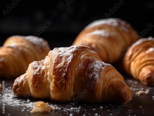AI generated illustration of A delicious assortment of freshly-baked croissants on a wooden table