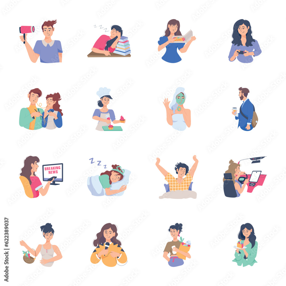 Trendy Set of Daily Routines Flat Illustrations
Trendy Set of Daily Routines Flat Illustrations