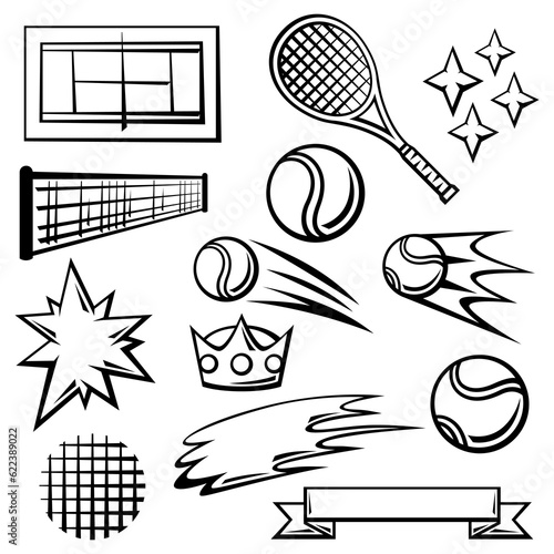 Set of tennis symbols. Sport club illustration.