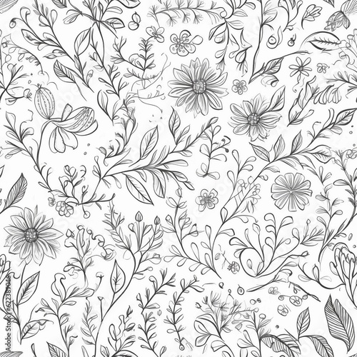 AI generated illustration of black and white hand-drawn illustration of a flowers