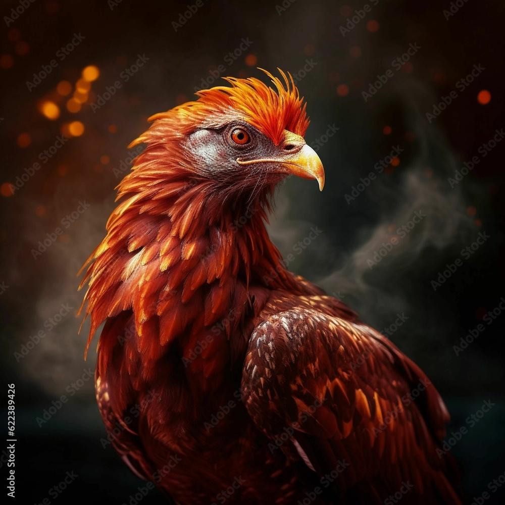 AI generated illustration of a flaming red phoenix bird