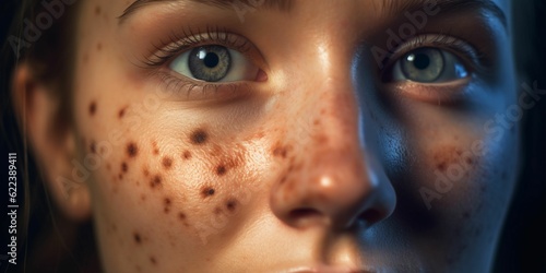 a closeup view of an allergy face with red spots on it photo