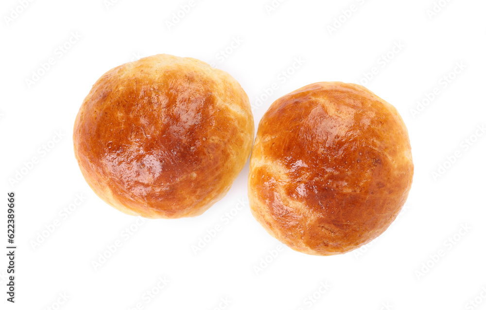 Tasty scones prepared on soda water isolated on white, top view Tasty scones prepared on soda water isolated on white, top view