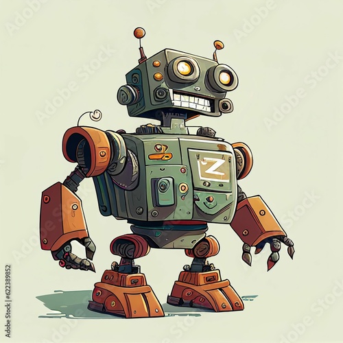 AI-generated illustration of a retro-style cartoon robot logo.