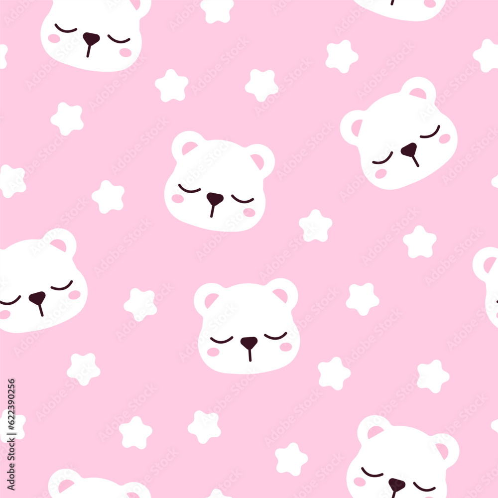 Vector cute polar bear pattern. Cartoon baby print pattern illustration.