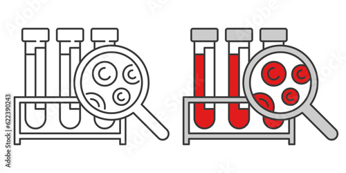 Blood test icon in thin line with blood samples