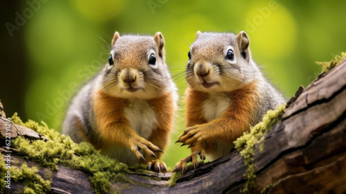 two squirrel on tree branch © mimadeo