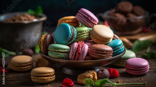 different flavors of colorful macarons