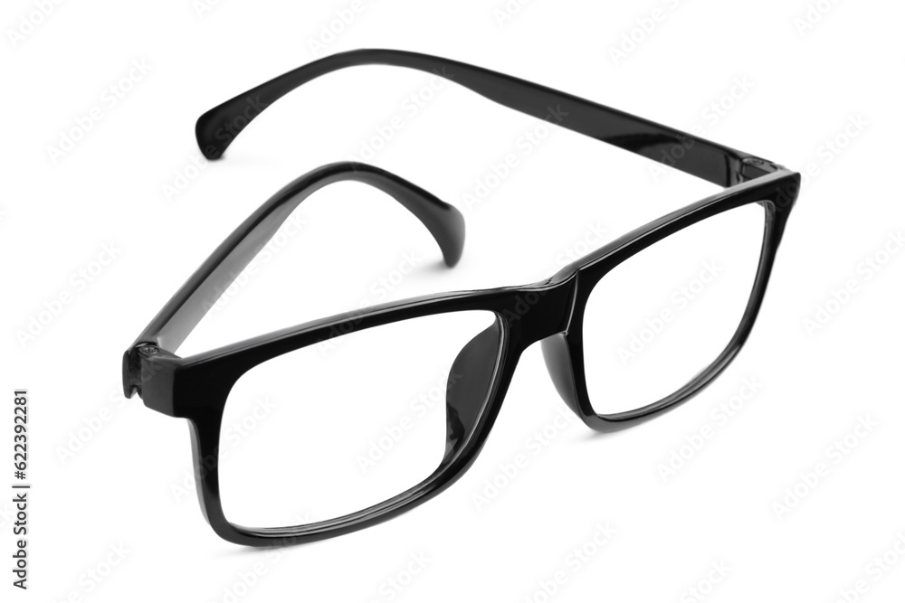 Stylish glasses with black frame isolated on white Stylish glasses with black frame isolated on white