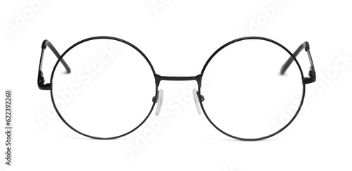 Round glasses with black frame isolated on white