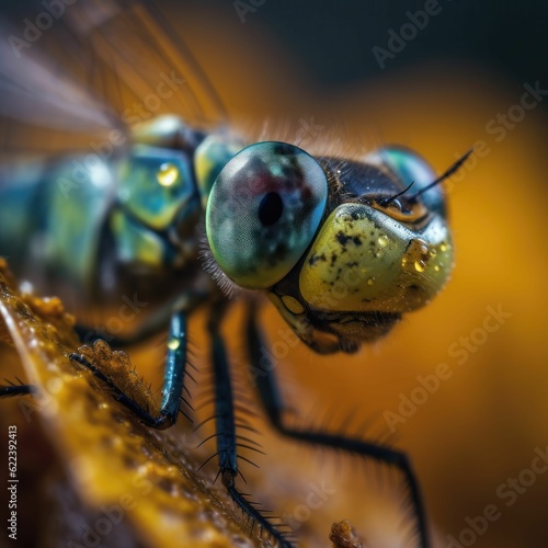 AI generated illustration of a close-up of a dragonfly covered in dew drops © Lance Schroeder/Wirestock Creators