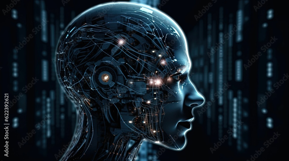 AI generated illustration of An artificial person in a surreal futuristic scene AI generated illustration of An artificial person in a surreal futuristic scene