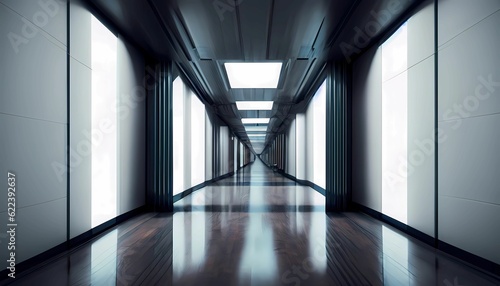 AI generated hallway with sleek gray walls