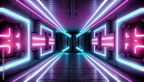 AI generated vibrant hallway illuminated by bright lights