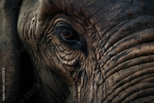 AI generated illustration closeup of an African elephant's eye