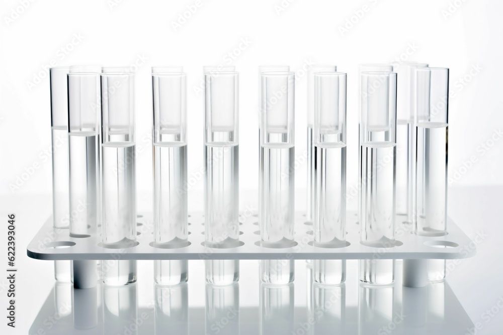 AI generated illustration of row of chemical test tubes on white background AI generated illustration of row of chemical test tubes on white background
