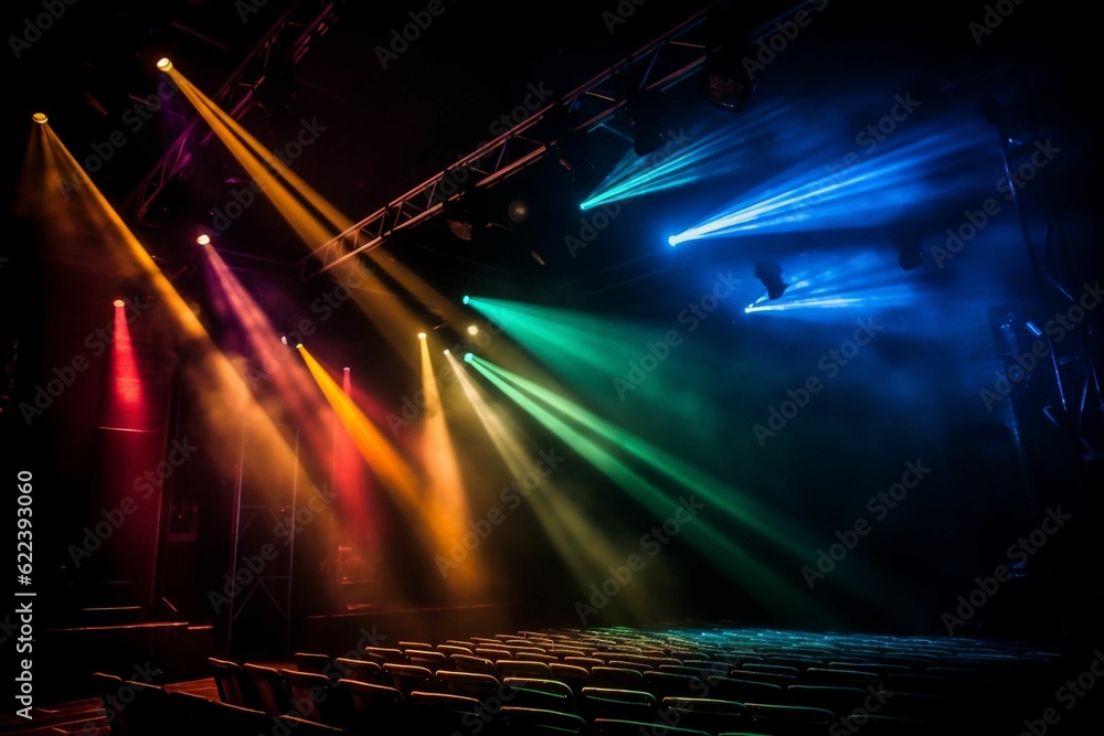 AI generated illustration of stage backdrop with colorful lights