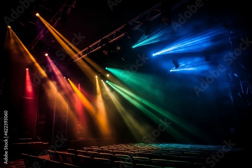 AI generated illustration of stage backdrop with colorful lights