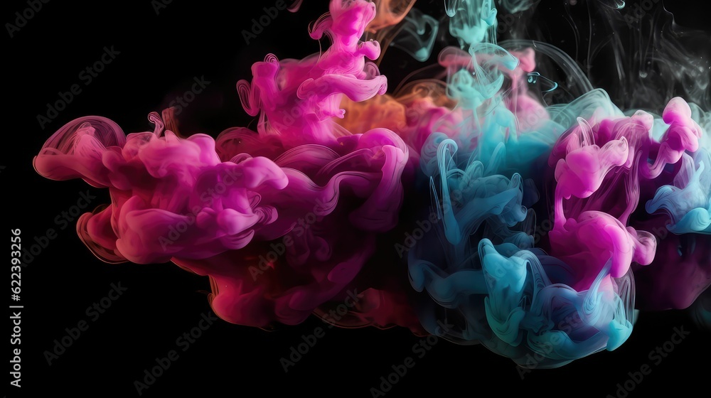 AI generated illustration of vibrant pigments of inks swirling and forming patterns in water