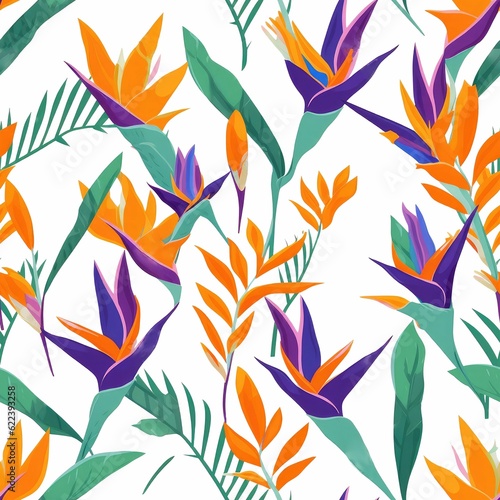AI generated illustration of a variety of vibrant flowers and lush leaves on the white background
