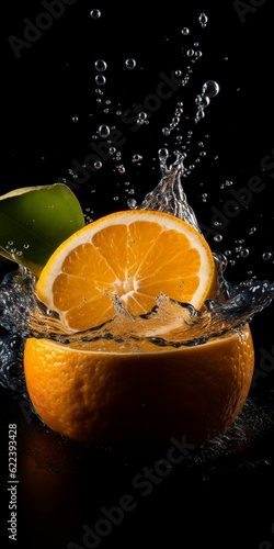 AI generated illustration of A vibrant orange citrus fruit submerged into a clear liquid