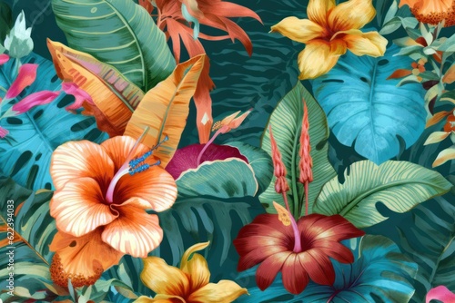 AI generated illustration of A vibrant and colorful tropical flower background