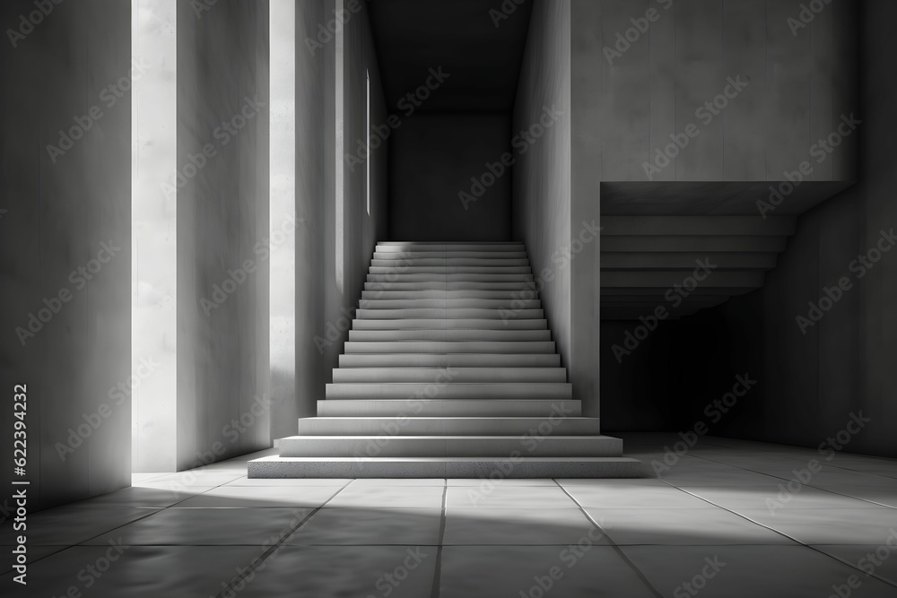 Fototapeta premium AI generated illustration of stairs illuminated by natural light