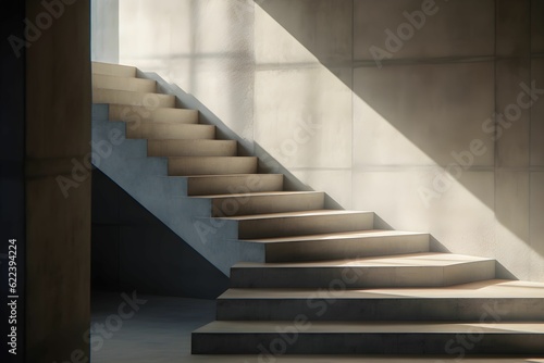 AI generated illustration of stairs illuminated by natural light
