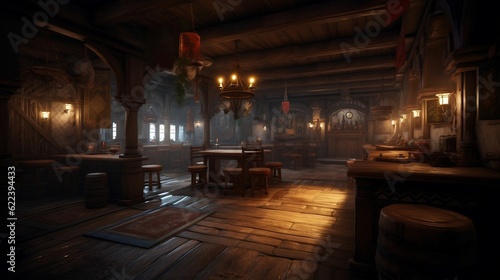AI generated illustration of a cozy vintage wooden interior with lit candles