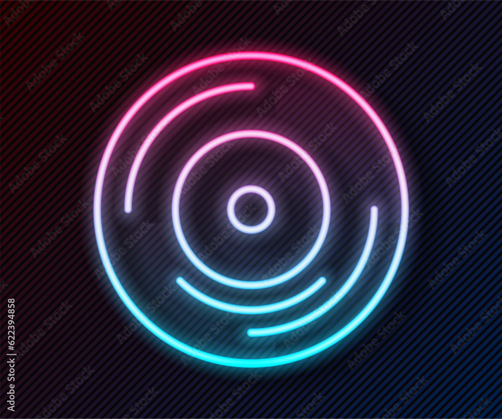 Glowing neon line Vinyl disk icon isolated on black background. Vector Glowing neon line Vinyl disk icon isolated on black background. Vector