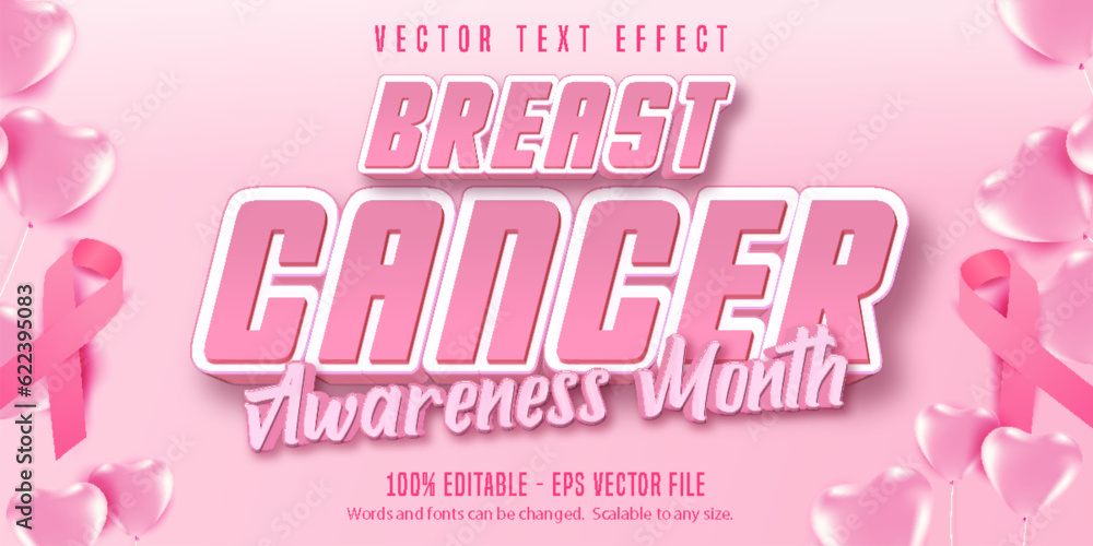 Editable text effect, breast cancer awareness month text style
