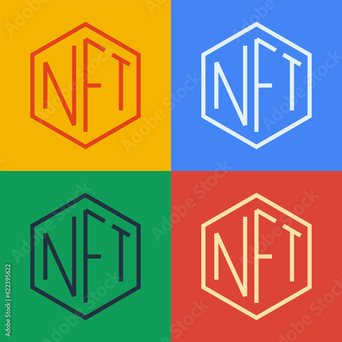 Pop art line NFT Digital crypto art icon isolated on color background. Non fungible token. Vector
