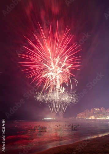 Beautiful scenery with fireworks. Celebration of the foundation of Las Palmas de Gran Canaria.