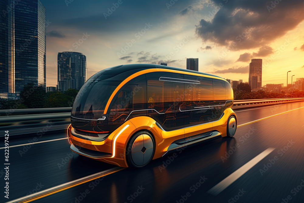 Futuristic taxi vehicle. Future transportation concept. Sustainable energy transport. Ai Generative