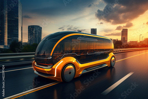 Futuristic taxi vehicle. Future transportation concept. Sustainable energy transport. Ai Generative