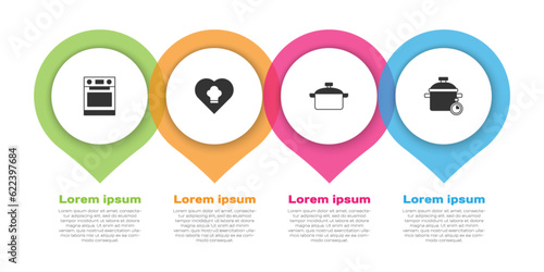 Set Oven, Chef hat, Cooking pot and . Business infographic template. Vector