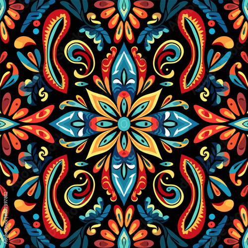 Ethnic floral pattern traditional folk old ancient antique tribal ethnic. Ornate elegant luxury background symmetrical.