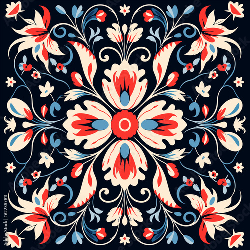 Ethnic floral pattern traditional folk old ancient antique tribal ethnic. Ornate elegant luxury background symmetrical.