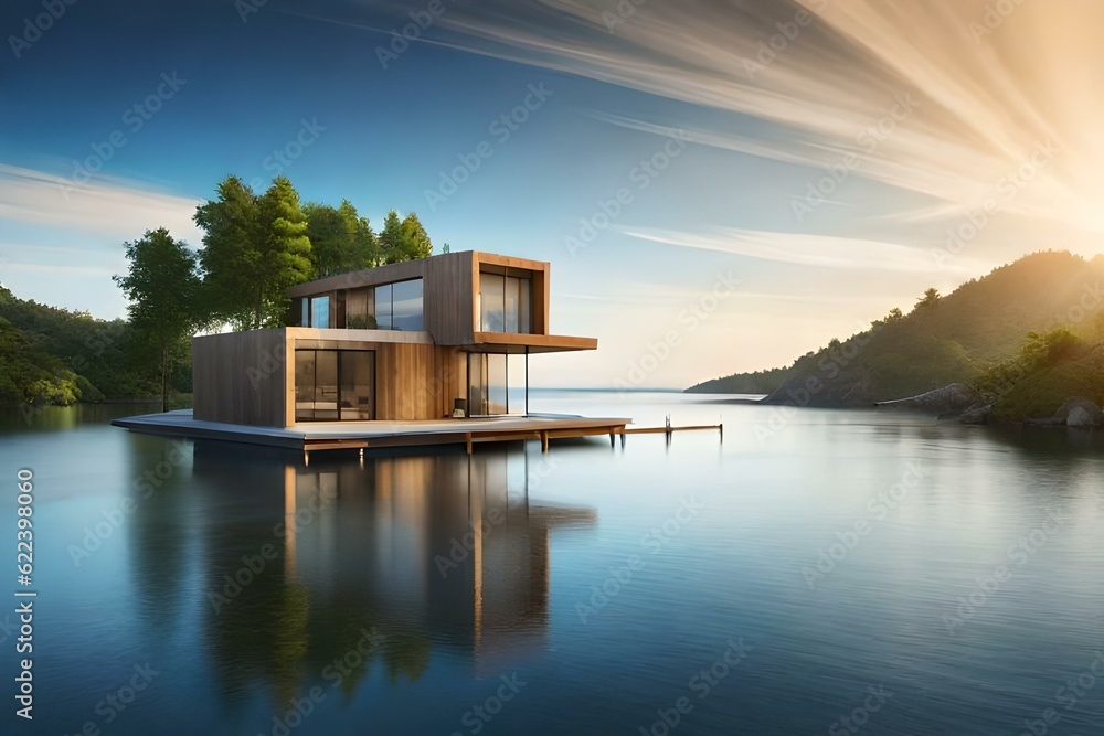 a floating house on the sea surface -generated by Ai