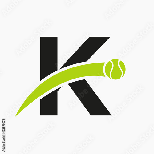 Tennis Logo On Letter K With Moving Tennis Ball Icon. Tennis Logo Template