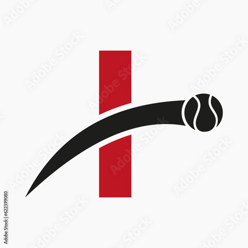 Tennis Logo On Letter I With Moving Tennis Ball Icon. Tennis Logo Template