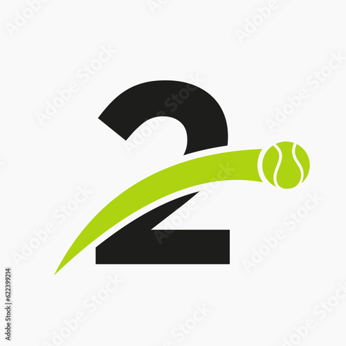 Tennis Logo On Letter 2 With Moving Tennis Ball Icon. Tennis Logo Template