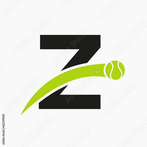 Tennis Logo On Letter Z With Moving Tennis Ball Icon. Tennis Logo Template