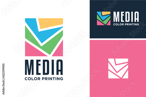 Layered Colorful Origami Paper Sheet for Office Printing Document Media logo design