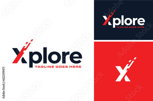 Modern Initial Letter X Explore Extreme with Digital Data Modern Stylish logo design
