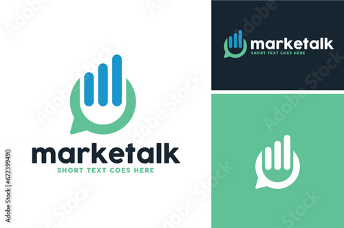 Marketing Profit Statistic Graphic Chart Bar with Bubble Chat for Business Talk Message Messenger Apps logo design
