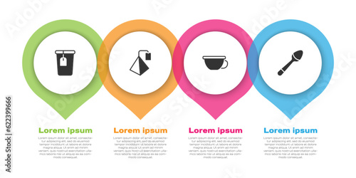 Set Cup with tea bag, Tea, of and Teaspoon. Business infographic template. Vector