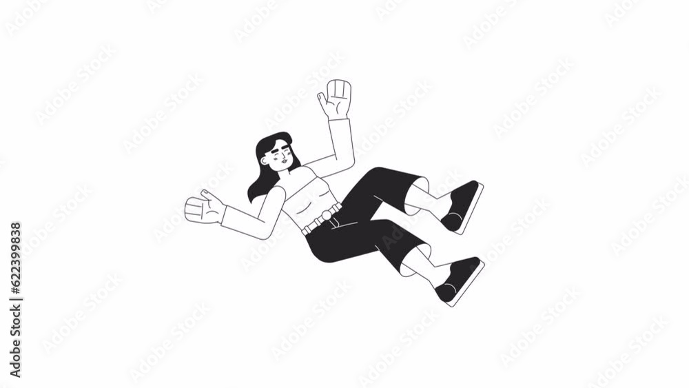 Throwing happy woman in air bw 2D character animation. Young female closed eyes on cloud nine outline cartoon 4K video, alpha channel. Peaceful lifestyle animated person isolated on white background Throwing happy woman in air bw 2D character animation. Young female closed eyes on cloud nine outline cartoon 4K video, alpha channel. Peaceful lifestyle animated person isolated on white background