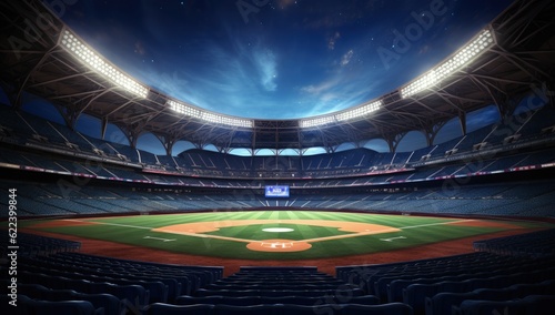 Baseball stadium seen from the inside, Generative AI
